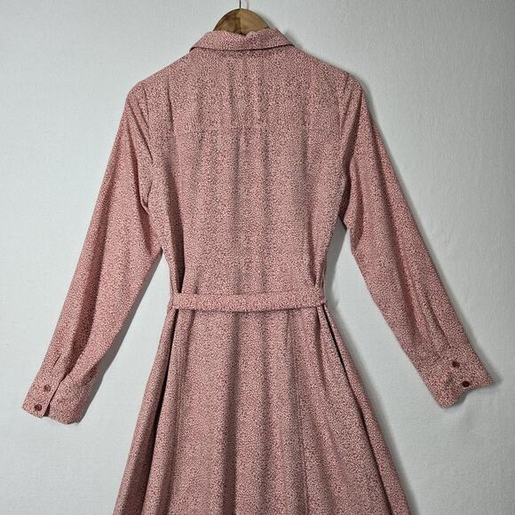 Rachel Parcell Fit & Flare Midi Shirtwaist Dress S Pink White Print Button Tie - Picture 8 of 16